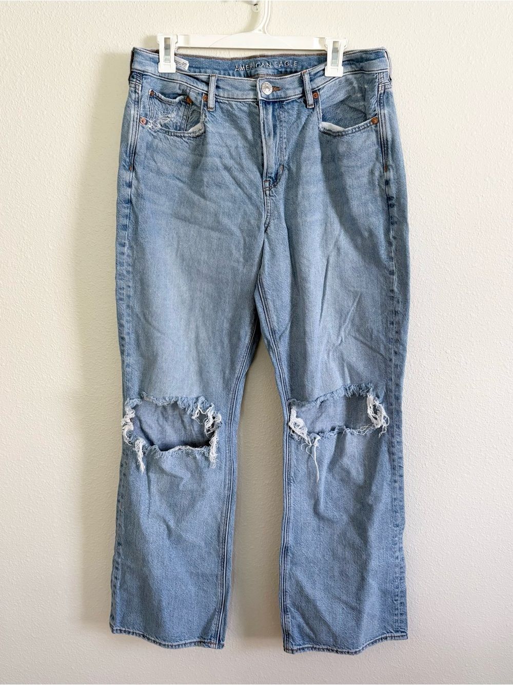 American Eagle 90s Bootcut Distressed Light Wash Blue Jeans Size 12R